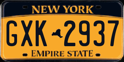 NY license plate GXK2937