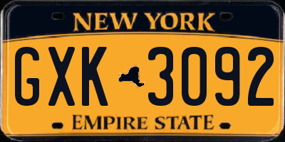 NY license plate GXK3092