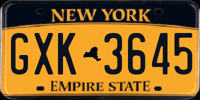NY license plate GXK3645