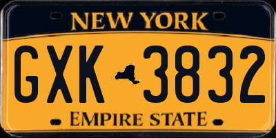 NY license plate GXK3832