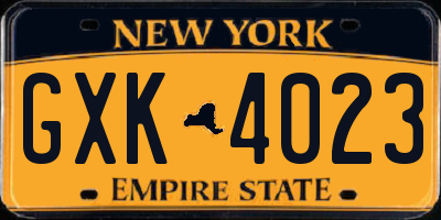 NY license plate GXK4023