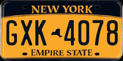 NY license plate GXK4078