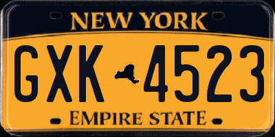 NY license plate GXK4523