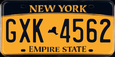 NY license plate GXK4562