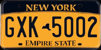 NY license plate GXK5002