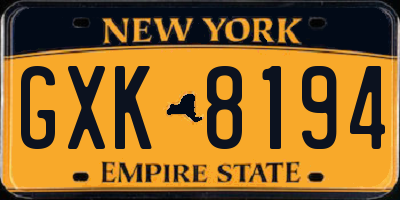 NY license plate GXK8194