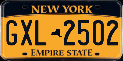 NY license plate GXL2502