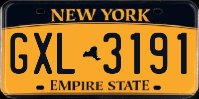 NY license plate GXL3191