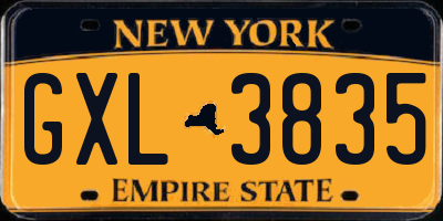 NY license plate GXL3835