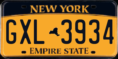 NY license plate GXL3934