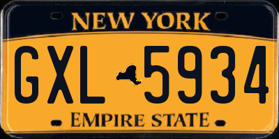 NY license plate GXL5934