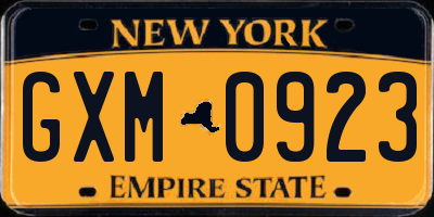 NY license plate GXM0923