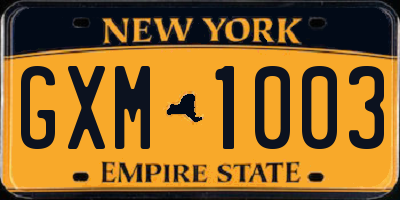 NY license plate GXM1003
