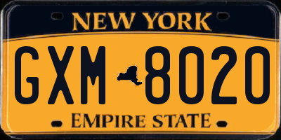 NY license plate GXM8020