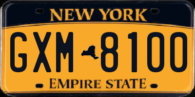 NY license plate GXM8100