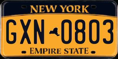 NY license plate GXN0803