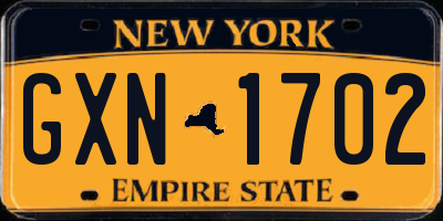 NY license plate GXN1702
