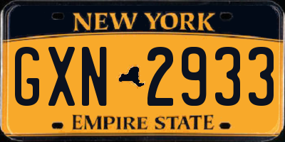 NY license plate GXN2933