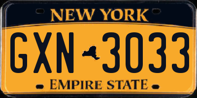 NY license plate GXN3033