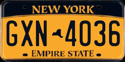 NY license plate GXN4036