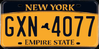 NY license plate GXN4077