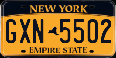 NY license plate GXN5502