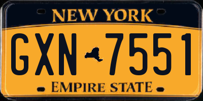 NY license plate GXN7551