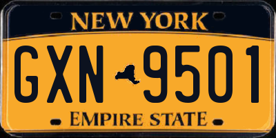 NY license plate GXN9501