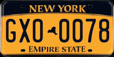 NY license plate GXO0078