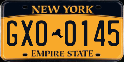 NY license plate GXO0145