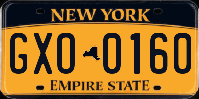 NY license plate GXO0160