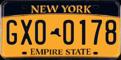NY license plate GXO0178