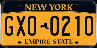 NY license plate GXO0210