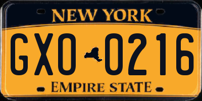 NY license plate GXO0216