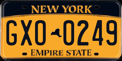 NY license plate GXO0249