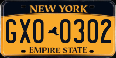 NY license plate GXO0302