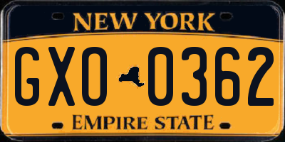 NY license plate GXO0362