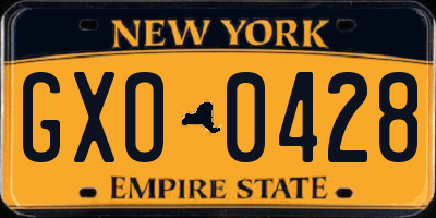 NY license plate GXO0428