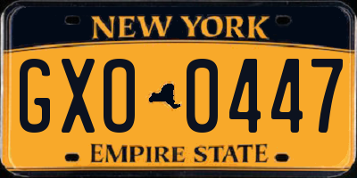 NY license plate GXO0447