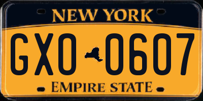 NY license plate GXO0607