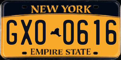 NY license plate GXO0616
