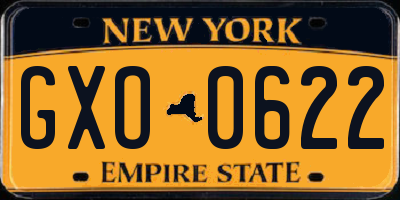 NY license plate GXO0622