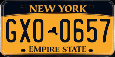 NY license plate GXO0657