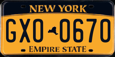 NY license plate GXO0670