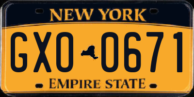 NY license plate GXO0671