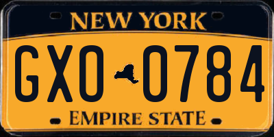 NY license plate GXO0784