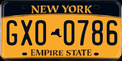 NY license plate GXO0786