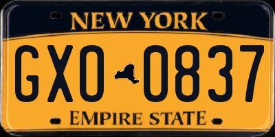 NY license plate GXO0837