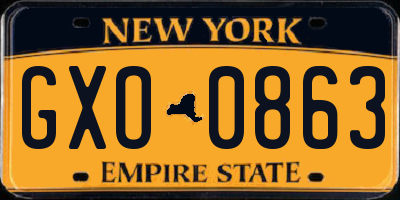 NY license plate GXO0863