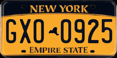 NY license plate GXO0925